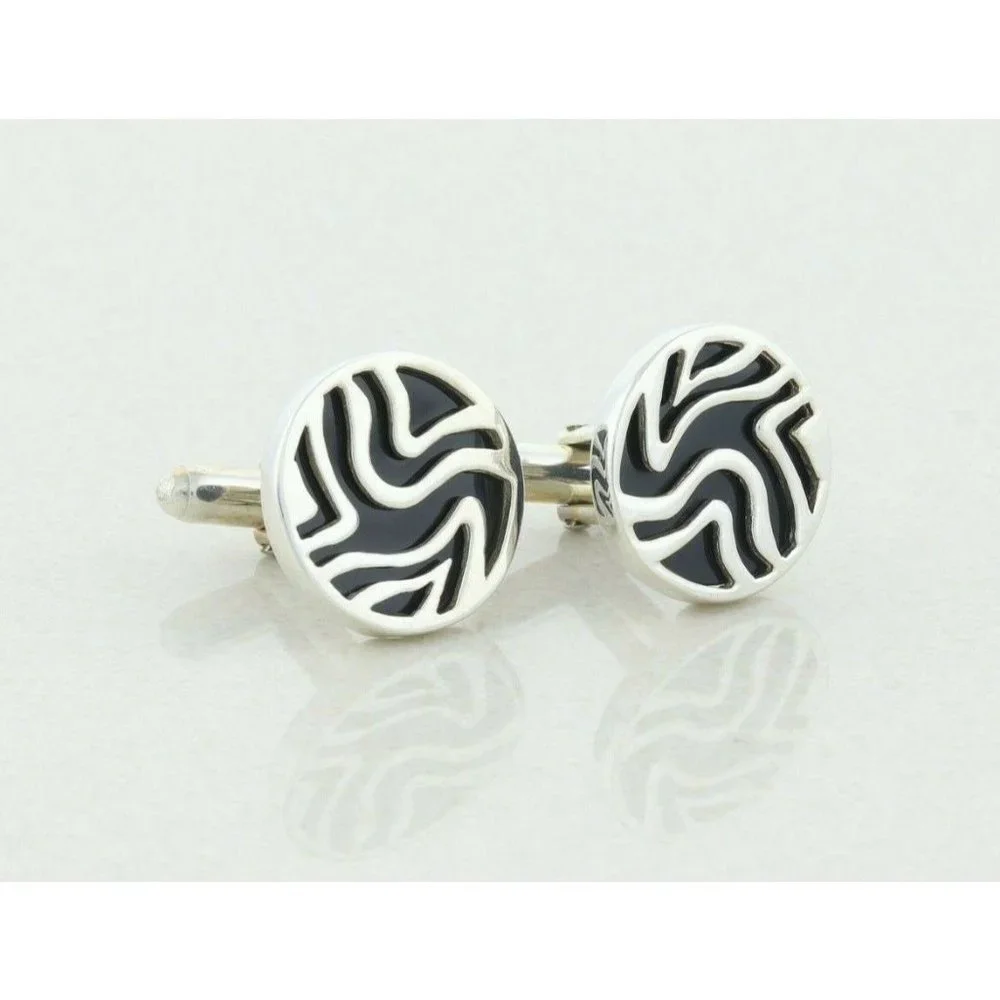 Men's Sterling Silver and Black Bullet Back Cufflinks